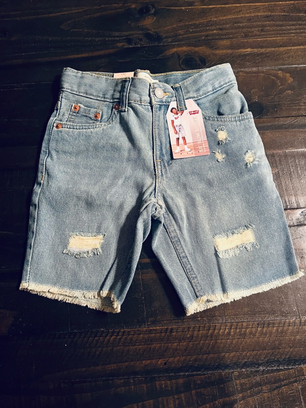 Levi’s 511 Slim Kids Light Wash Distressed Denim Shorts 6 reg